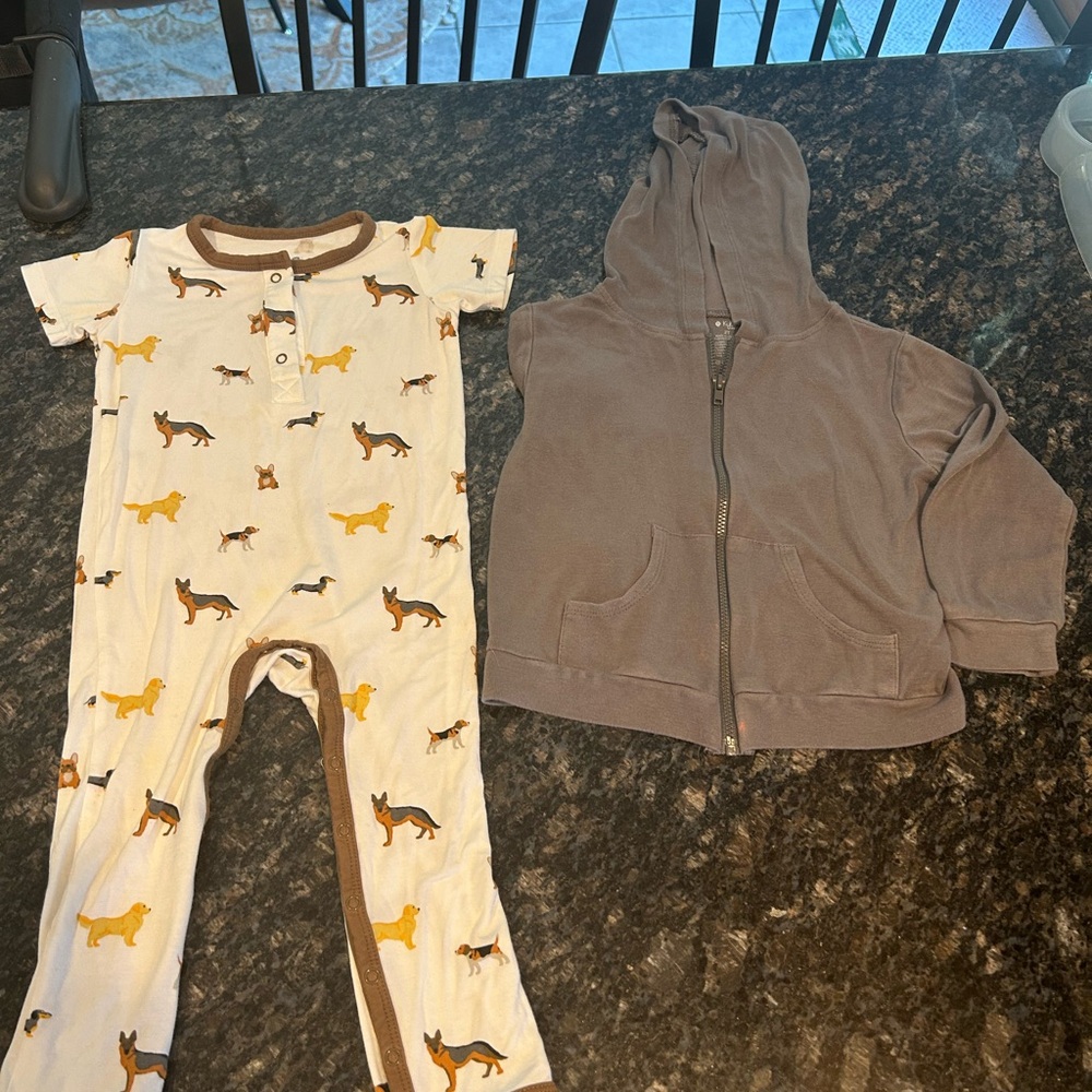 Dog Print Onesie and Brown Hoodie Set
